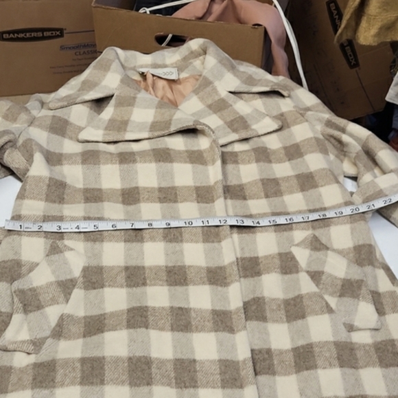 Vintage Diamond's Long Wool-Blend Oatmeal Plaid Open Front Belted Size: M - Picture 9 of 11